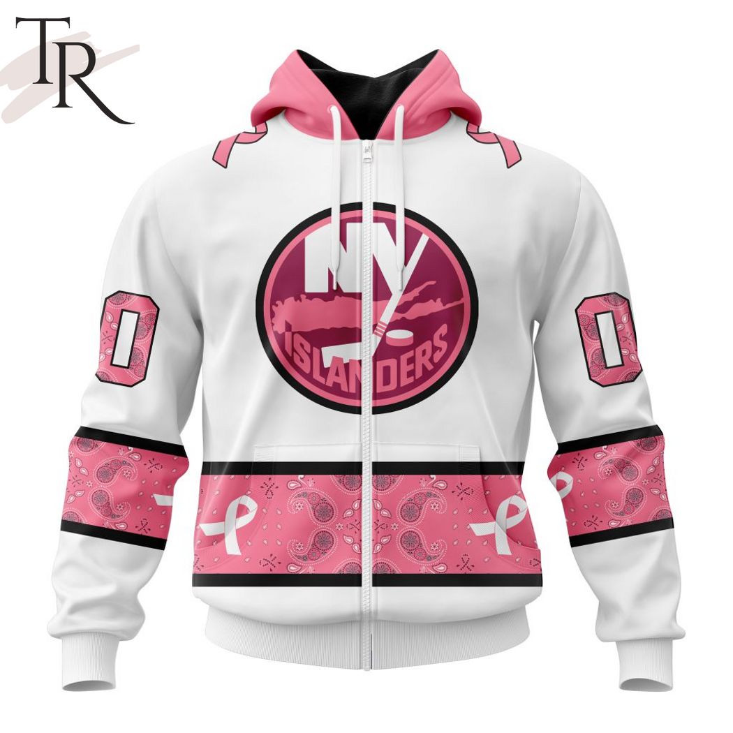 New 2025 NEW] Personalized NHL New York Islanders In Classic Style With Paisley! IN OCTOBER WE WEAR PINK BREAST CANCER Custom Hoodie - Image 2